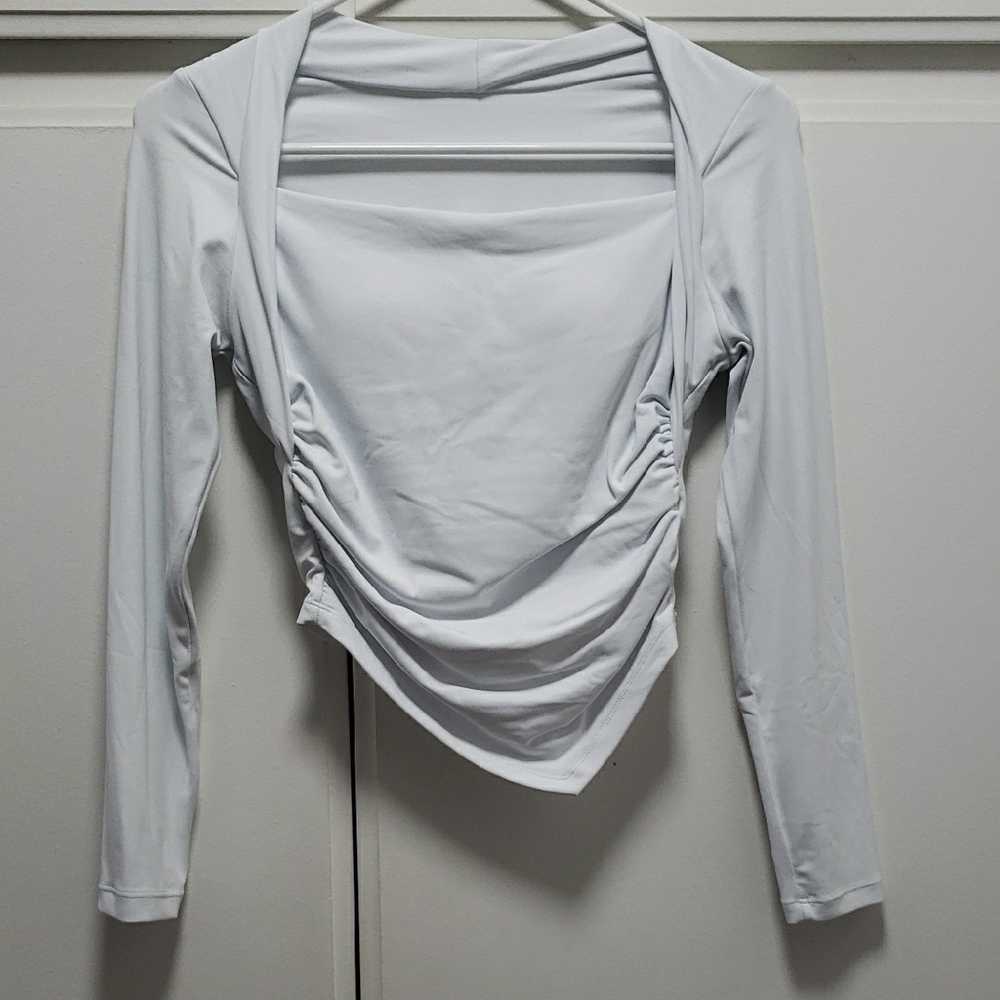 White Asymmetric Hem Long Sleeve Top - Picture 2 of 7
